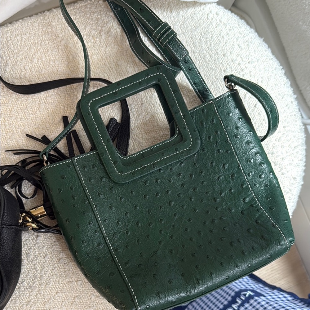 STAUD Green Leather Tote Bag
